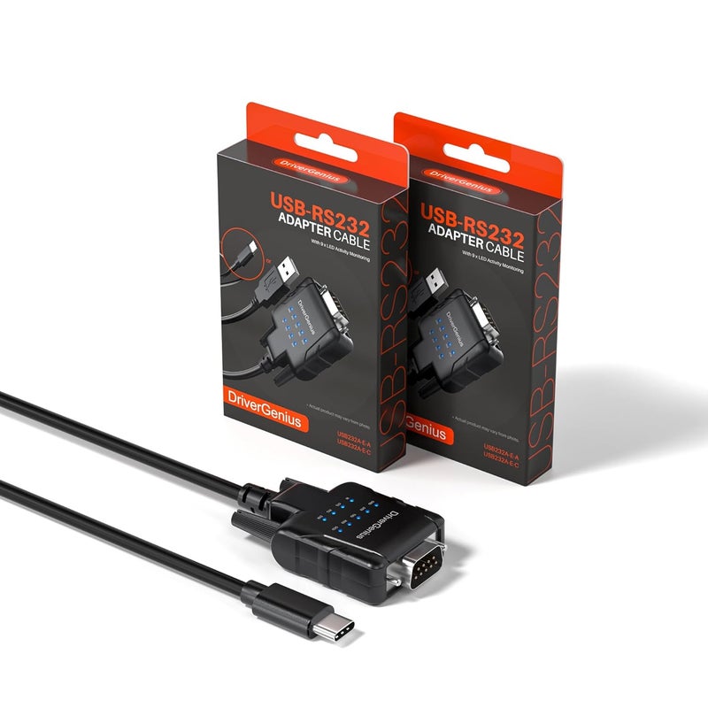 DriverGenius SerialPulseX-Series | USB-C to Serial/RS232 Adapter with 9 x LEDs - for PLC Programming, Data Logging, Embedded Systems | Compatible with Windows 11, macOS 15 【USB232A-E-C, 2-Pack】 - Image 1